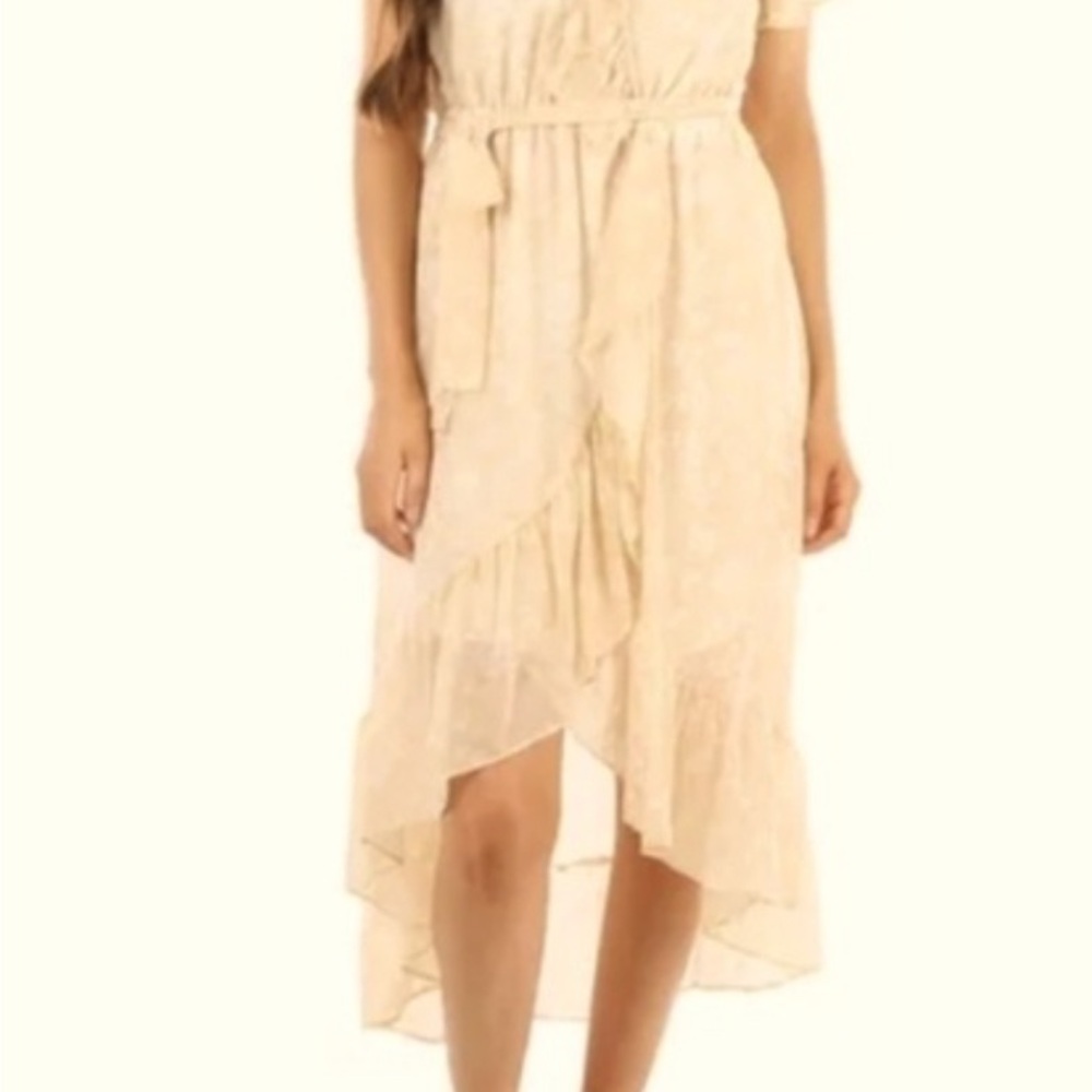 Fair Haven Women’s Beige & White Paisley Floral High Low Ruffled Dress Sz L